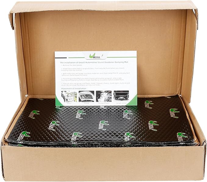 uxcell 34pcs 80mil 36sqft Car Sound Deadener Heat Insulation Mat Butyl Pad Damping Self Adhesive Deadening Material Roof Floor Sound Barrier Black
