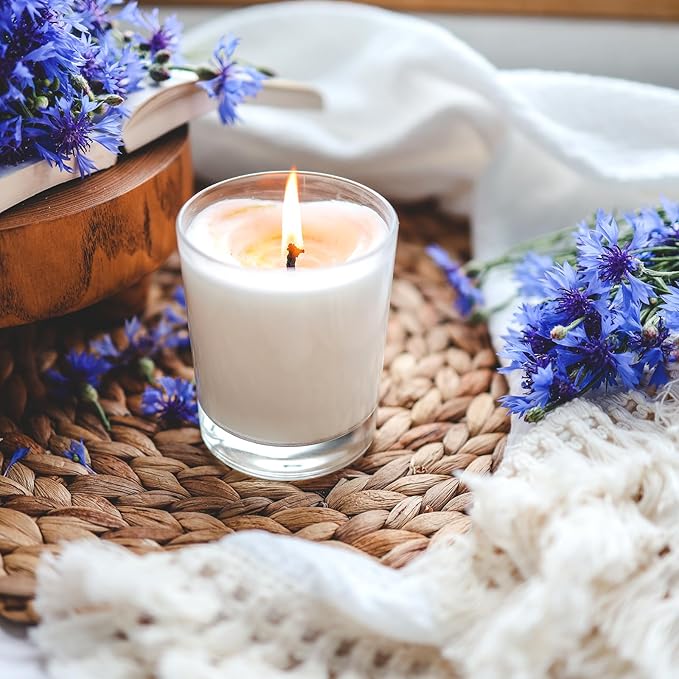 SHOWIN Thick Candle Jars for Making Candles 16 Pcs, 7 OZ Empty Jars with Wood Lids for Candle Making, Sample Container, Clear