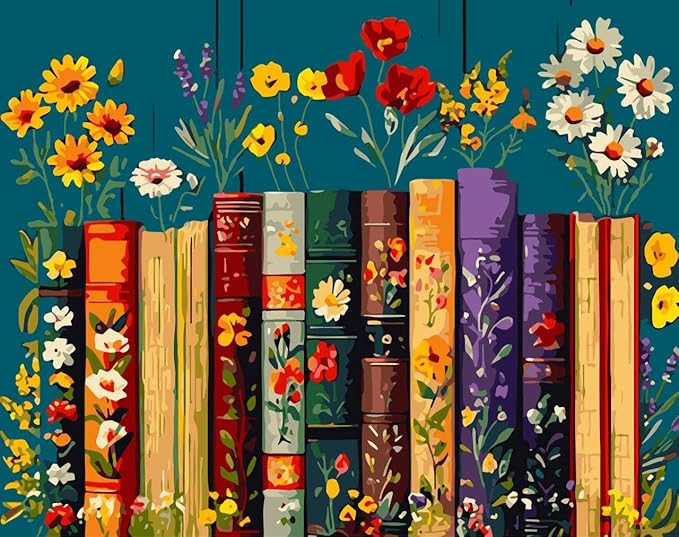 JJBSWYMT Book Paint By Numbers Kit for Adults Beginner, DIY Flower Paint By Numbers Kits, Easy Color Acrylic Paint On Canvas Book Flower Painting Kits Art,Home Wall Decor 16 x 16 Inch (Without Frame)