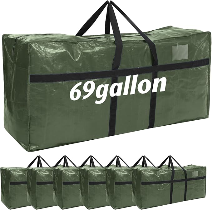 Windyun 6 Pack 69 Gallon Extra Large Moving Bags XXL Heavy Duty Storage Bag with Strong Zipper Handle Jumbo Big Tote Box Foldable for College Dorm Travel Clothes Duffle Blanket Pillow(Army Green)