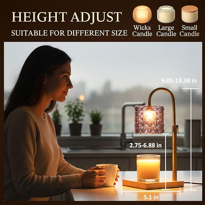 Purple Candle Warmer Lamp with Timer & Dimmer, Adjustable Height Flameless Wax Melt Warmer for Jar Candles, Birthday Gifts for Mom Women Men Friend Sister, House Warming Gift New Home Decor（Purple）