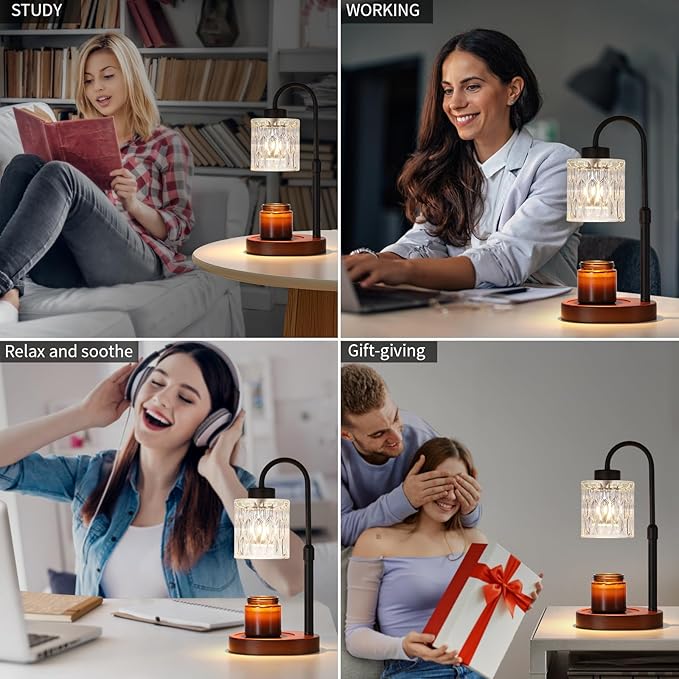 MEIXISUE Black Candle Warmer Lamp with Dimmer and Timer,Home Decor Lamp for Scented Jar,Electric Wax Melt Warmer,Mother's Day/Birthday/Christmas Gifts for Mom/Wife,Adjustable Height,with 2 Bulbs