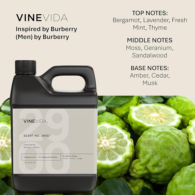 VINEVIDA [32oz] No.2900 (Men) Fragrance Oil for Candle Making - Natural Candle Oil Scents - Soap Making Essential Oil - Made in USA