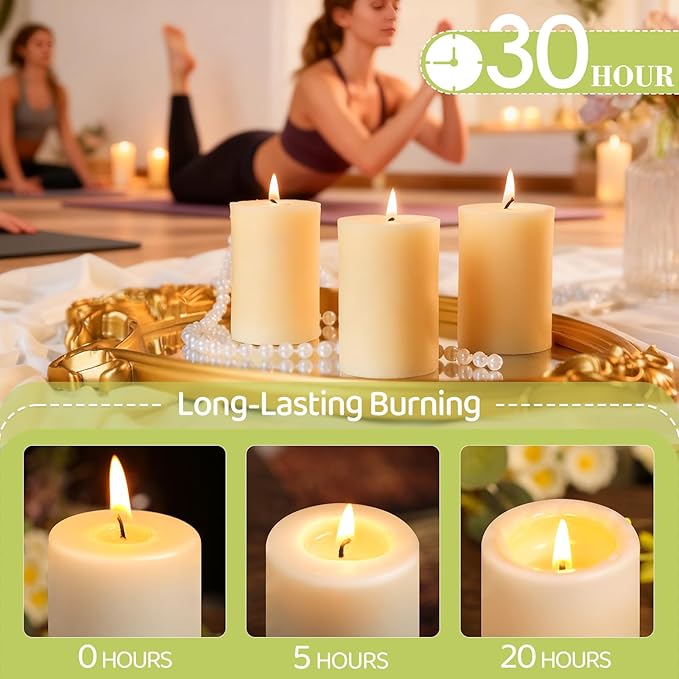 12 Pack Beeswax Pillar Candles,Ivory White Beeswax Candles-360 Hours Long Burning,Unscented Bees Wax Candles for Home,Prayer,Emergency,Dripless Smokeless Organic Pillar Candles 2x3in