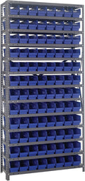 Quantum Storage Systems 1875-103BL Steel Shelving Unit with 4" Shelf Bins, 18" D x 36" W x 75" H, Blue