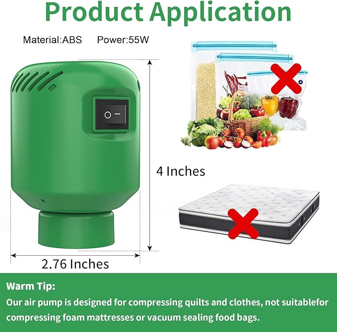 Vacuum Pump for Storage Bags Electric Pump for Vacuum Storage Bags Space Saver Bag Portable Electric Pump