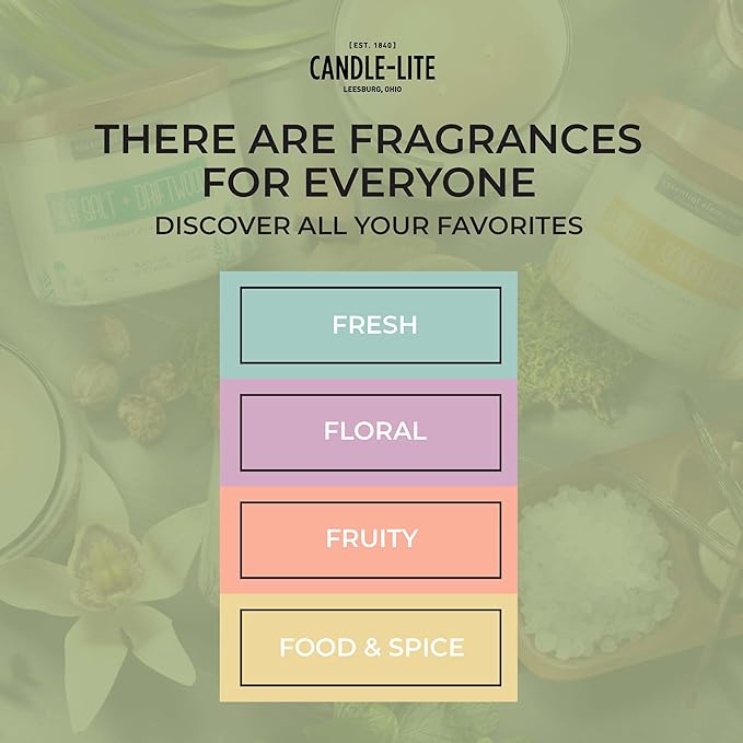 Essential Elements by Candle-lite Scented Candles, Vanilla & Sandalwood Fragrance, One 14.75 oz. Three-Wick Aromatherapy Candle with 45 Hours of Burn Time, Off-White Color