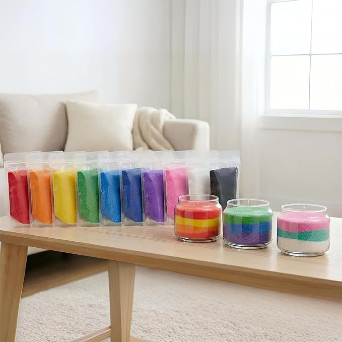 Monivi Candle Sand with Wicks 14 Colors Sand Wax Pearled Candle Wax Beads (1.76oz Each Color, 1.5lb/24.7oz Total up to 120Hours) Refillable Candle Making Kit Mothers Day Gift (Unscented)