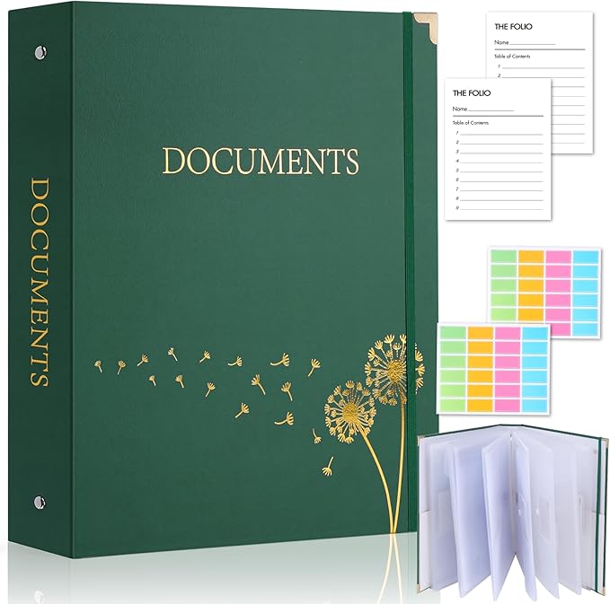 XKDOUS Important Document Organizer Folder Folio 3-Ring Accordion Storage File Folders in Case If I Die Binder Organizer with 9 Pockets, Labels for Papers, Files, Passports