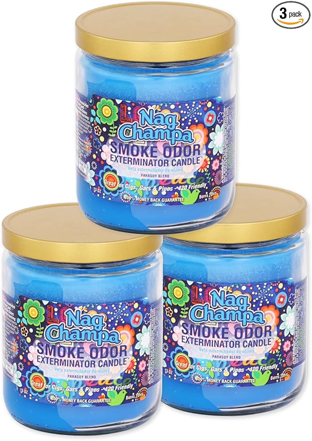 Smoke Odor Exterminator 13 oz Jar Candles Nag Champa, (3)