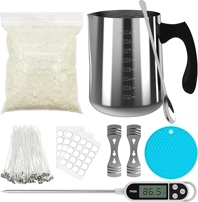 Ohcans Candle Making Kit Supplies for Beginners, Soy Wax DIY Candle Making for Adults, with 900ml Candle Make Pouring Pot, Candle Wicks, Wicks Sticker, Wicks Holder,Soy Candle Wax