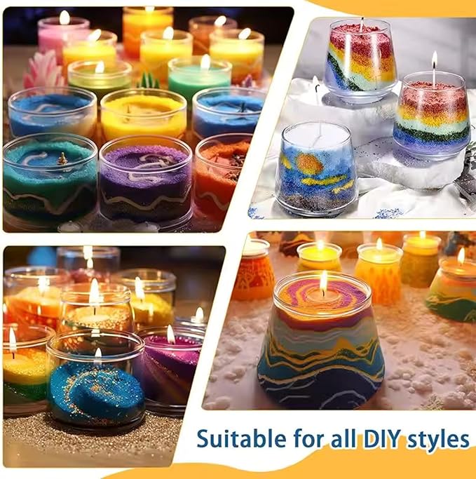 Monivi Unscented Sand Candles with Wicks 14Colors Pearled Candles Sand and Wicks 100pcs for Home Décor or Gifts, 24.7oz Refillable Pearled Candle Wax for DIY Candles Making Kit(1.76oz Each Color)