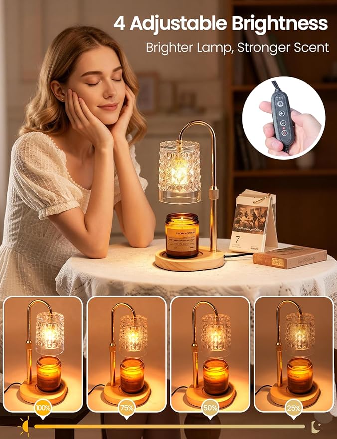 Candle Warmer Lamp with Timer Dimmable Candle Warmer Birthday Gifts for Women Mom Sister, House Warming Gifts New Home Room Decor, Height Adjustable Wax Melts Warmer for Jar Candles