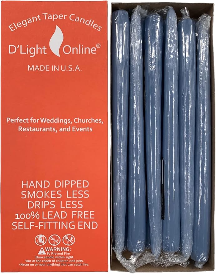 D'light Online Elegant 12" Unscented Slate Blue Taper Candles, Premium Quality Hand-Dipped Tapered Candles, Dripless and Smokeless - Set of 12 Individually Wrapped (12 Inch, Slate Blue)
