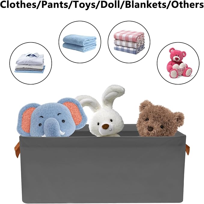 Large Capacity Storage Bins Closet Organizer System, 2PCS Fabric Storage Box with Steel Frame Stackable Shelf Storage Baskets Foldable Wardrobe Storage Box for Clothes Toys (Grey)