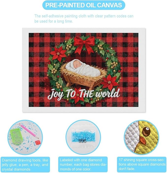 AIVKIEJK Diamond Painting Kits for Adults - Faith Christmas World Joy Painting DIY 5D Full Drill Diamond Dots Paintings with Diamonds Gem Art and Crafts Home Decor 8"x12"