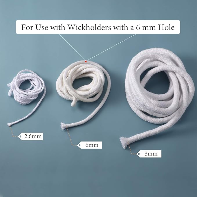 BBTO 6.56 Feet Candle Oil Lamp Wicks Replacement Braided Round Wick for Oil Lamps, DIY Handmade Candle Lantern Making Supplies for Winter Easter Birthday Party(6 mm/ 0.23 Inch)