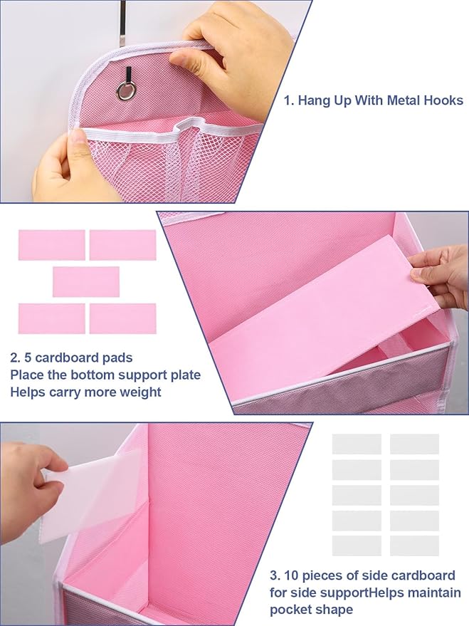 Over the Door Organizers Storage - 5 Shelf Hanging Storage shelves Door Organizer with Pockets, Anti Tilt 44 lb Load Behind Door Organizer for Bedroom,Nursery,Bathroom,Kitchen,Dorm,Shoe - 1 Pack, Pink