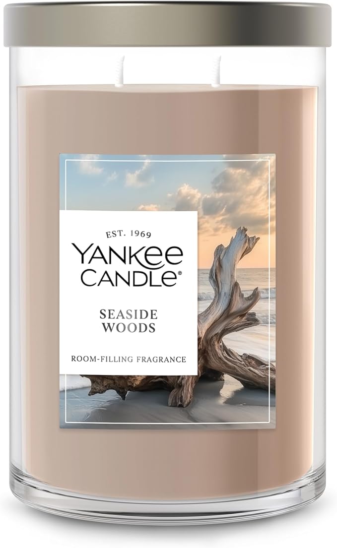 Yankee Candle Large Tumbler Scented Candle with up to 80 Hour Burn Time, Premium Plant Wax Blend for Consistent Burn, 20 oz Tumbler Candle with Room Filling Fragrance, Seaside Woods