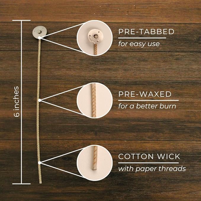 Direct Candle Supply Candle Wicks for Candle Making | 6 inch Stabilo CD 6 Wicks | 100pcs of Cotton Wicks for Candles and Candle Making Supplies, White