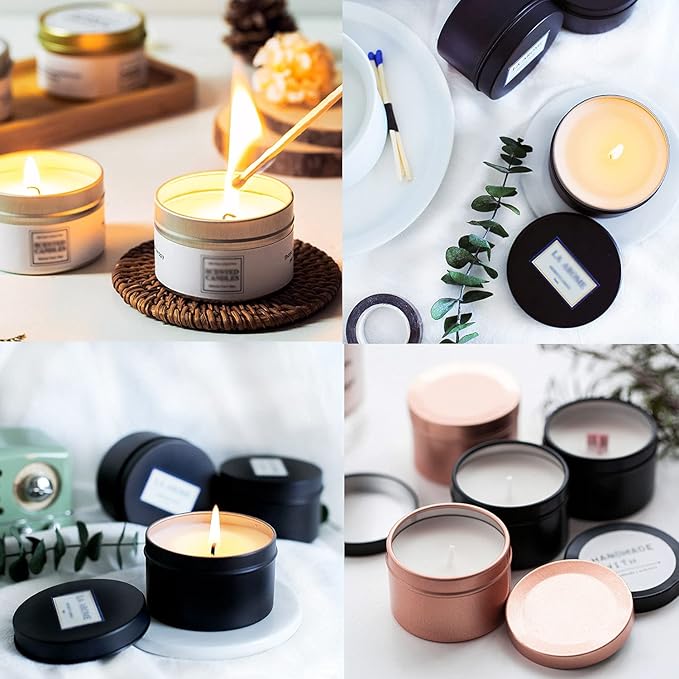 Unixing 16PCS 4oz Candle Tins for DIY Candle Making, Metal Round Candle Containers for DIY Candle Making, Arts & Crafts, Storage and Holiday Gifts, Black Gold Rose Gold Silver Candle Tins