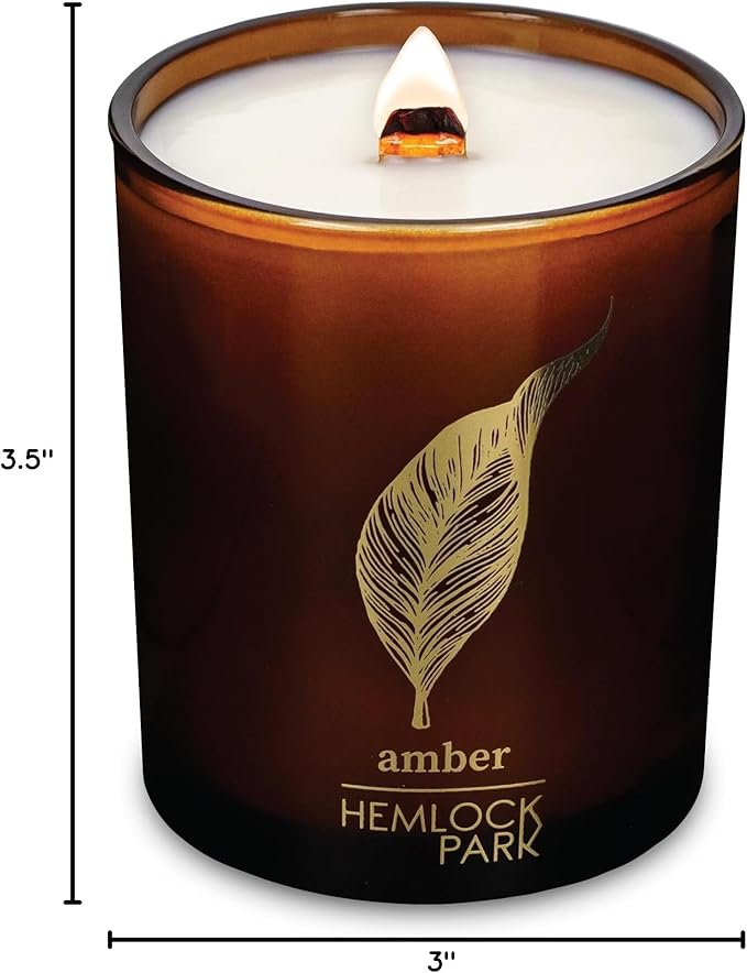 Hemlock Park Amber & Gold Wood Wick Candle Handcrafted with Natural Coconut Wax (Standard 7.2 oz, Amber)