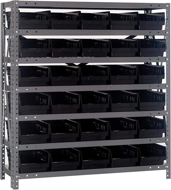 Quantum Storage Systems 1839-104BK Steel Shelving Unit with 4" Shelf Bins, 18" D x 36" W x 39" H, Black