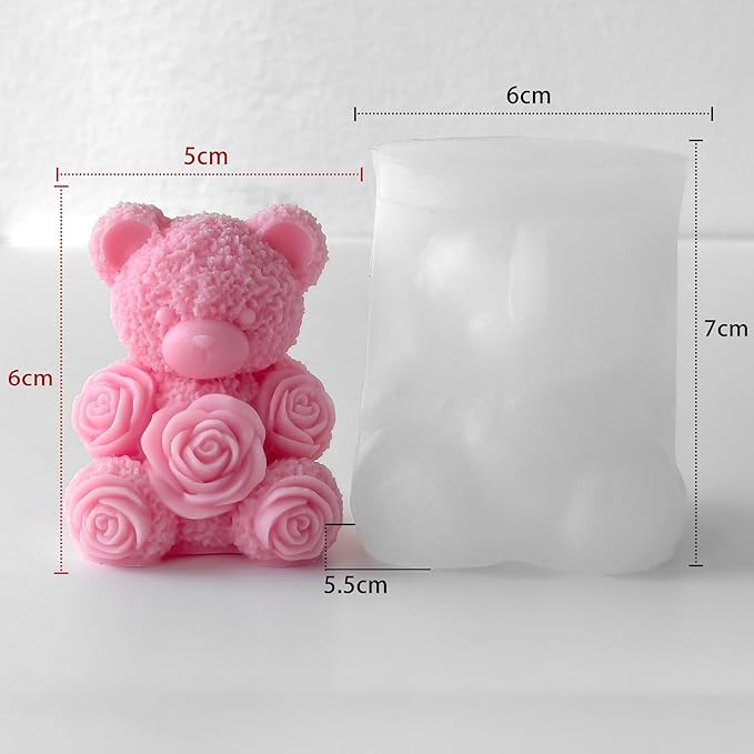 Rose Bear Heart Cylinder Candle & Resin Mold - Resin Casting Silicone Molds for Home Decor & Candle Making Wave Spiral Mold