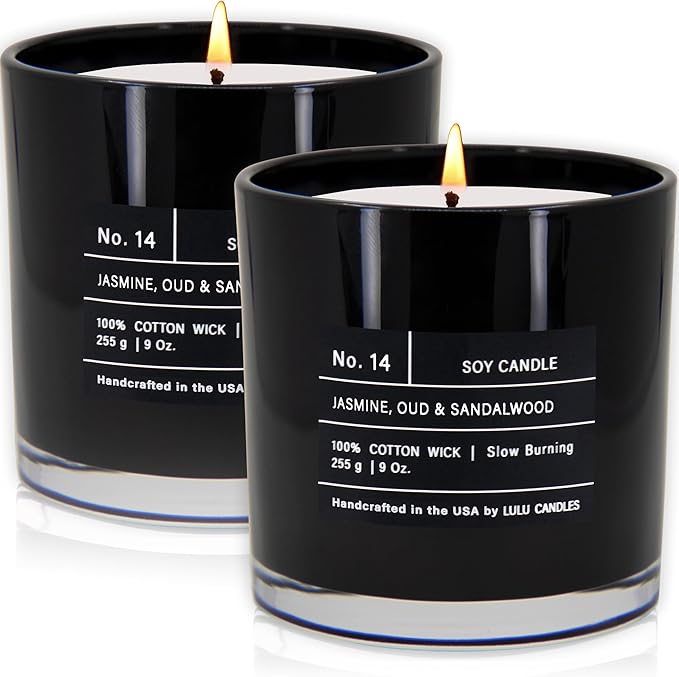 Lulu Candles | Jasmine, Oud & Sandalwood | Luxury Scented Soy Jar Candle | Hand Poured in The USA | Highly Scented & Long Lasting (9 Oz. 2 Pack)