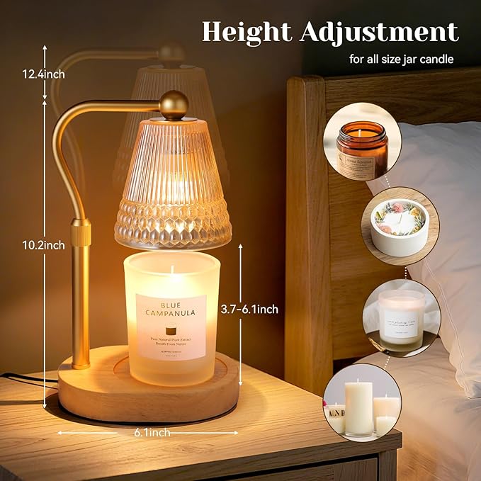 Candle Warmer Lamp, Adjustable Height & Dimmable, Candles with Timer, 2H/4H/8H Auto Off, Safe Flameless Night Light for Home Decor, Bedroom, Office, Christmas Birthday Gift for Women & Men