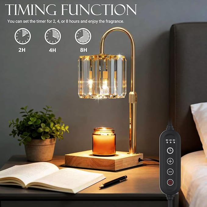 Yuichoy Candle Warmer Lamp with Timer, Dimmable Electric Candle Wamer Adjustable Height, Glass Modern Candles Melter Lamp, Gifts for Women Mom, Clear