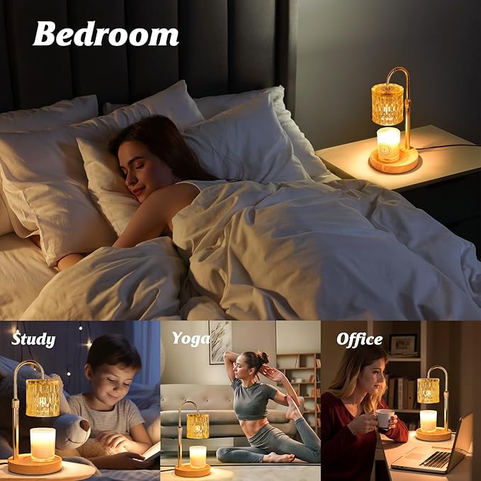 HAIDOLIANG Candle Warmer Lamp with Timer and Dimmer, Height and Brightness Adjustable,Glass Electric Wax Warmer with 2 Bulbs for Women Mom Gifts, Home Decor for Scented Jar Candles (Yellow)