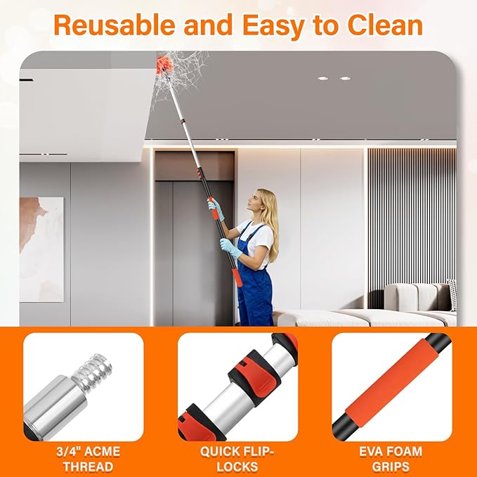 26FT High Reach Duster Cleaning Kit with 20FT Pole | 4-in-1 Tool Set with Universal Swivel Joint | High Ceiling Fan Cleaner, Microfiber Duster & Window Squeegee for Safe High-Reach Cleaning