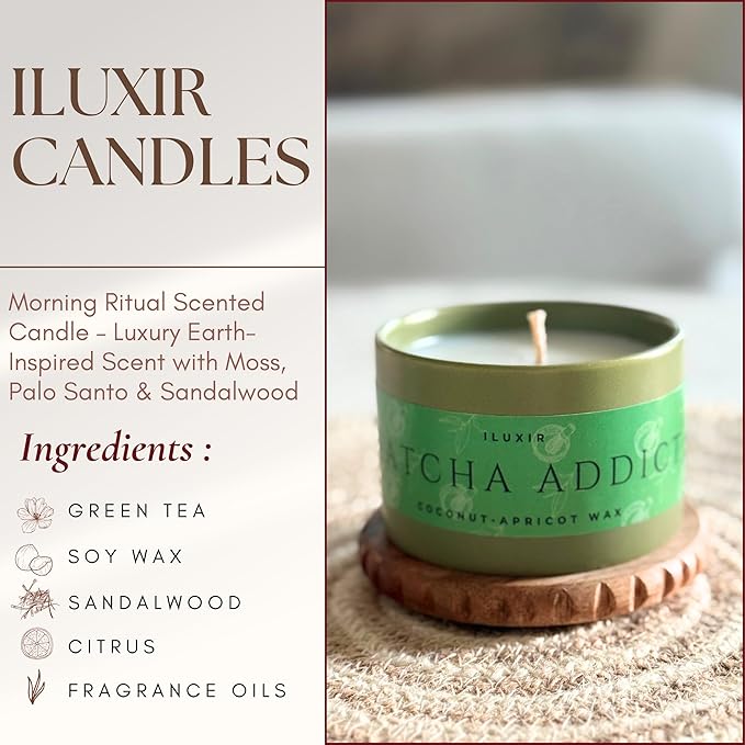 Matcha Scented Candle – Green Tea Citrus Sandalwood Aromatherapy Candle, Long Burning, Hand-Poured Coconut Apricot Wax, Non-Toxic, Cruelty-Free - 5 oz for Matcha Enthusiasts