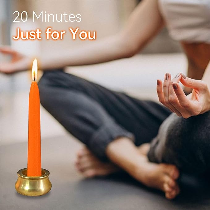 Mini Taper Candle Meditation Candles,Orange 20 Minute Prayer Candlestick Dripless Beeswax Candles with Brass Candle Holder for Yoga & Spiritual Rituals,30-ORA