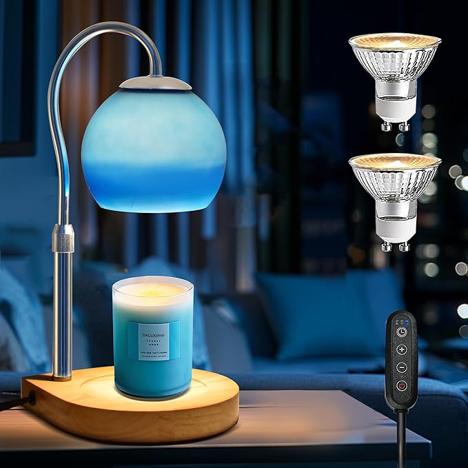 Candle Warmer Lamp with Timer 2H/4H/8H, Adjustable Height Dimmable Candle Lamp with 2 Bulbs, Wax Melt Warmer for Jar Candles, House Warming, Home Decor, Christmas Gifts for Women, Mom(Ocean)