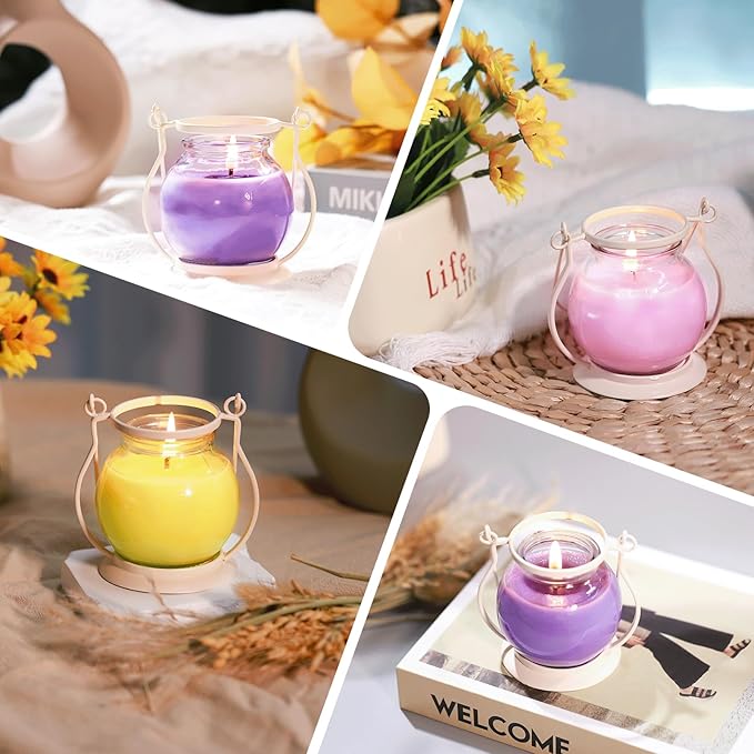 Scented Candles for Home, 3 Pack Retro Lantern Aromatherapy Candles for Lavender/Lemon/Cherry Blossom, Fall Candle Set, Soy Jar Candle Gifts for Women Men