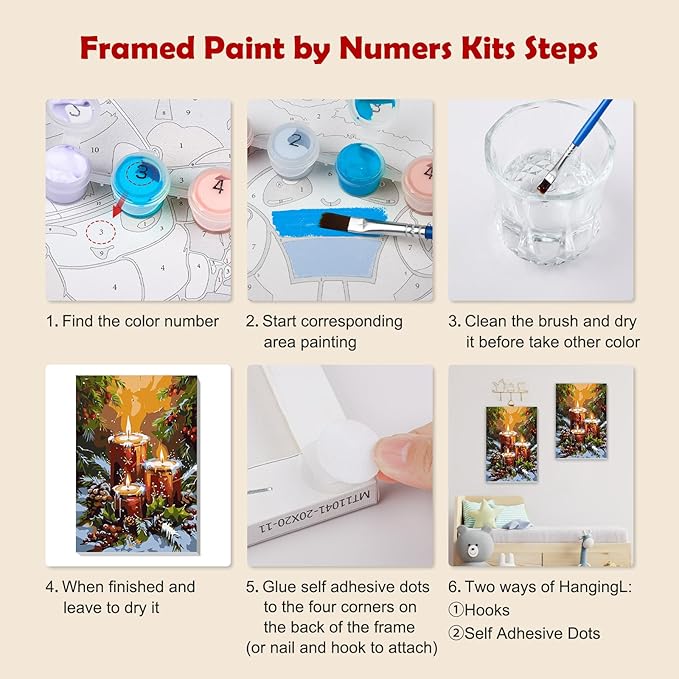 MOGTAA Christmas Paint by Numbers Kit for Adults Beginners with Frame, Christmas Candle Adult Paint by Number Kits on Canvas with Easel, Easy DIY Winter Oil Painting Kits for Home Decor, 8x12in