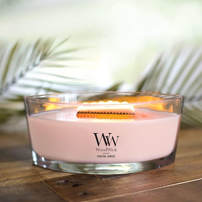 WoodWick Coastal Sunset Gifts for Women and Men, 16 oz Ellipse Candle with Crackling Wick