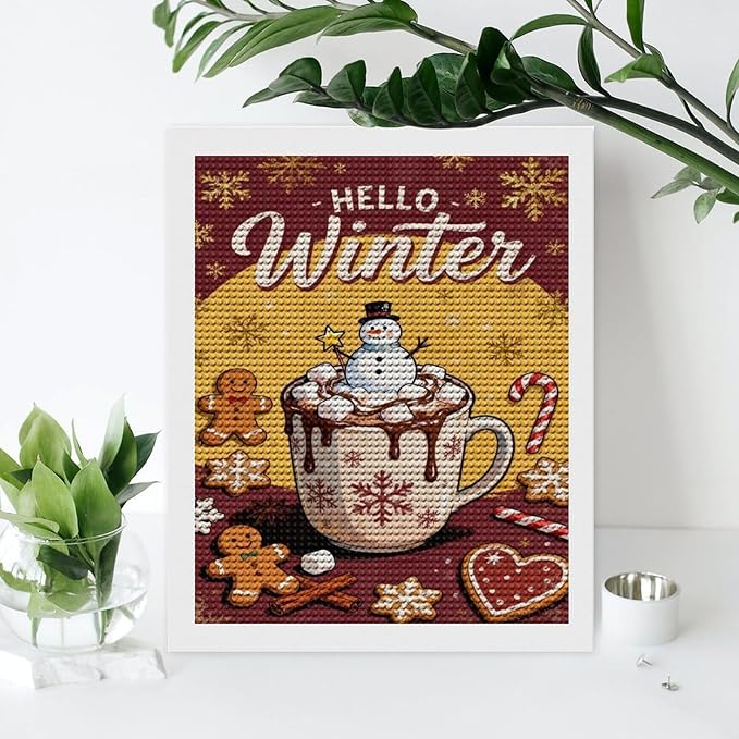 Diamond Painting Kits for Adults - Hello Winter Ice Cream & Gingerbread Snowflakes & Candles Painting DIY 5D Full Drill Diamond Dots Paintings with Diamonds Gem Art And Crafts Home Decor 16"x20"