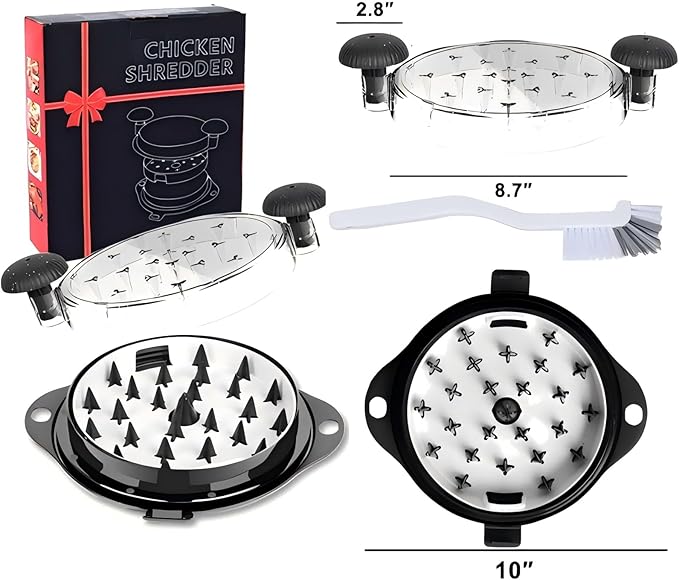 Chicken Shredder Tool Twist Meat Shredder Large for Chicken Breasts Beef Pulled Pork with 304 Stainless Steel Claws for Meal Prep Kitchen Essentials Gadgets Wall Mounted Dishwasher-Safe (Black&Black)