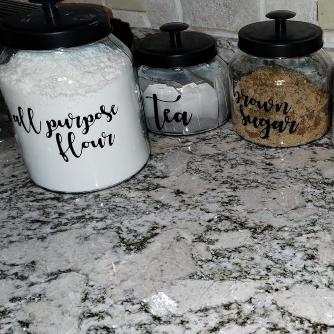 Hyperspace Glass Cookie Jar Food Container with Airtight Black Metal Lid, Medium, 3PCS