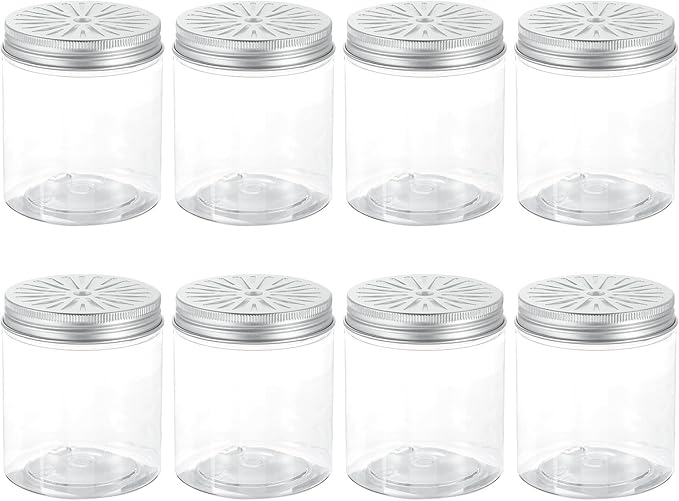 HARFINGTON 8 Pcs Empty Scent Beads Storage Container 8.5oz/250ml Air Freshener Tins Round Refillable Spice Containers Plastic Jars Sample for Air Freshener Candles Travel Storage