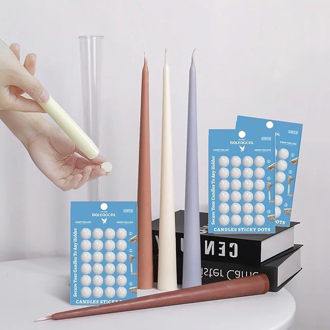Taper Candles Sticky Dots - White Candle Wax Dots -Taper Candle Waxed Adhesive - Secure Your Candles to Any Holder (72Pack)