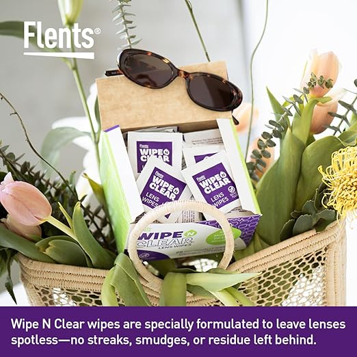 Flents Lens Wipes, Wipe 'N Clear, 150 Count, Pre-Moistened, Streak-Free, Safe for Glasses, Sunglasses, Gentle Cleaning, Clear Vision, Individually Wrapped for Travel & Convenience, Made in the USA