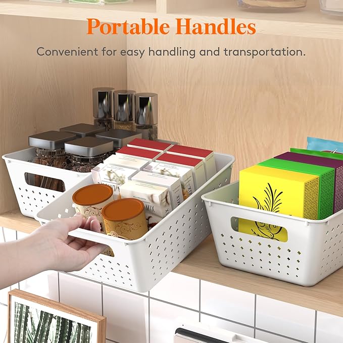 Lifewit Plastic Storage Basket for Organizing, 10 Pack Stackable Open Containers, Multi Size Storage Bins for Shelving, Pantry, Office and Cabinet, 6 Large and 4 Small Size, White