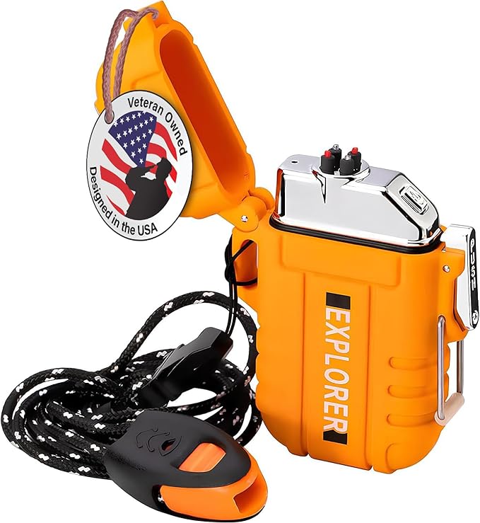 ELK USB Rechargeable Dual Arc Plasma Lighter - Waterproof, Windproof and Portable Electric Lighter with Emergency Whistle for Outdoor Adventures, Survival, Tactical and Camping
