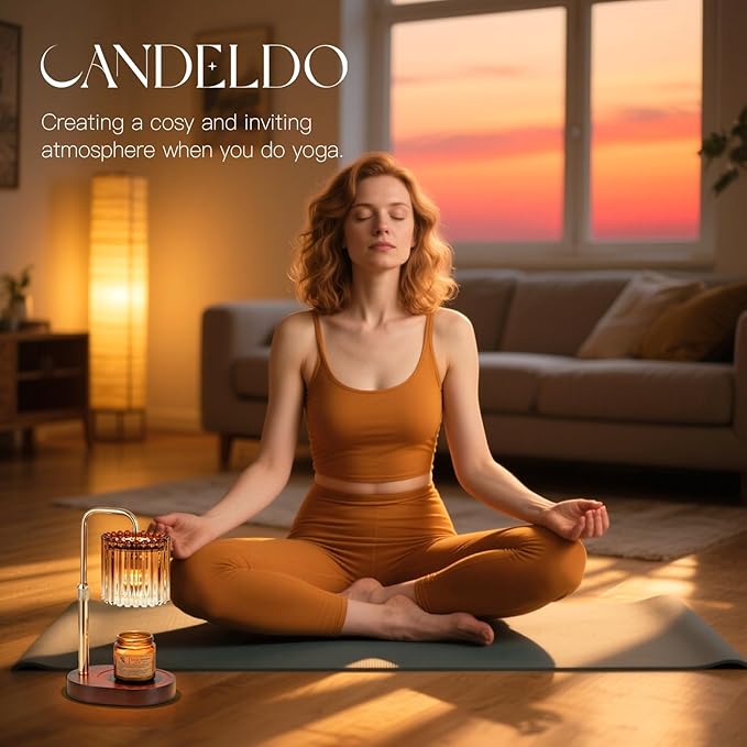 Candeldo Candle Warmer Lamp with Timer: Amber Candle Warming Lamp with 2 Bulbs Height Adjustable Wax Melt Dimmable Bedroom Decor for Women