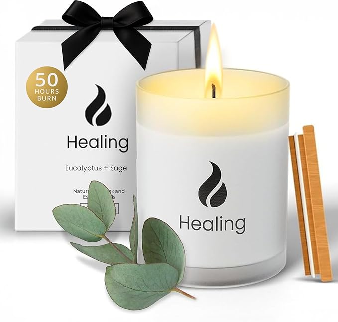 Natur IX Soy Healing Candle for Cleansing, Energy Renewal | Aromatherapy with Eucalyptus, Pine, Sage & Mint | 50 Hour Burn, Meditation & Spiritual Healing Candle with Wood Lid Base, Gift Ready 8.5 oz