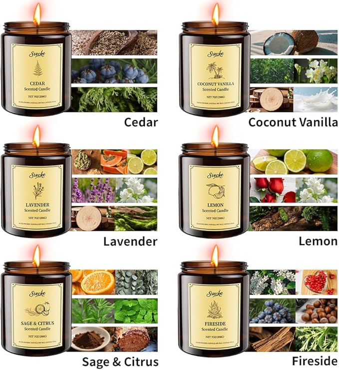 6 Pack 42oz Fall Scented Candles, Soy Wax Candles for Home, Aromatherapy Candle Gift Set for Women Men, Long Lasting Jar Candles, Ideal for Birthdays Holidays